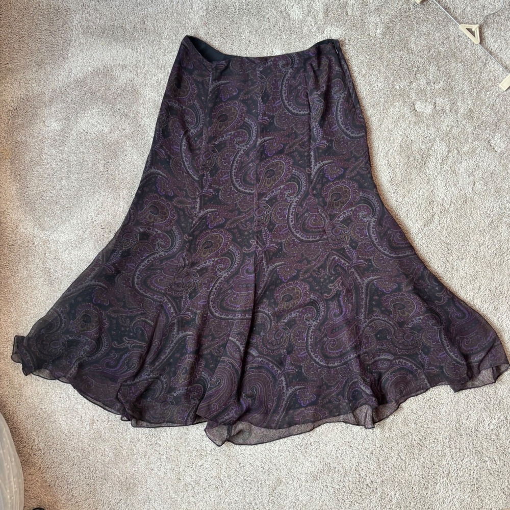 Vintage Lauren Ralph Lauren Dark Silk Paisley Midi Skirt